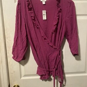 Ann Taylor Loft Fuchsia Wrap Around Blouse Top - Sz XL